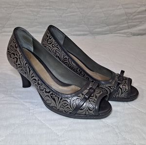 Nurture Sandee Designer Shoes 3" Heel Women's 8.5M Sculptured Leather Gray/Black